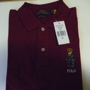 NWT POLO RALPH LAUREN TEDDY BEAR CUSTOM FIT POLO - MAROONE - MEDIUM